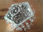 Inside of the icosahedron with LEDs and power distribution. 