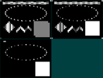 Verification of scanline scheduling of AABBs of shapes colored by the order they are scheduled. Generated shapes (top left), scheduled shapes (top right) and discarded overlapping shapes (bottom left).