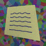 Synthetic image of increasingly wobbly lines for evaluation with simulated coloring, clutter, perspective and noise.