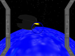Another player blasting away over a blue planet. 